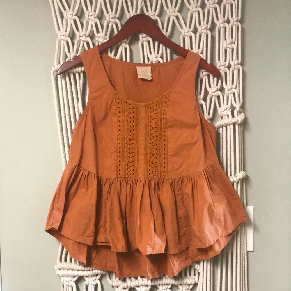 Anthropologie Eyelet Terra Cotta Peplum Tank
